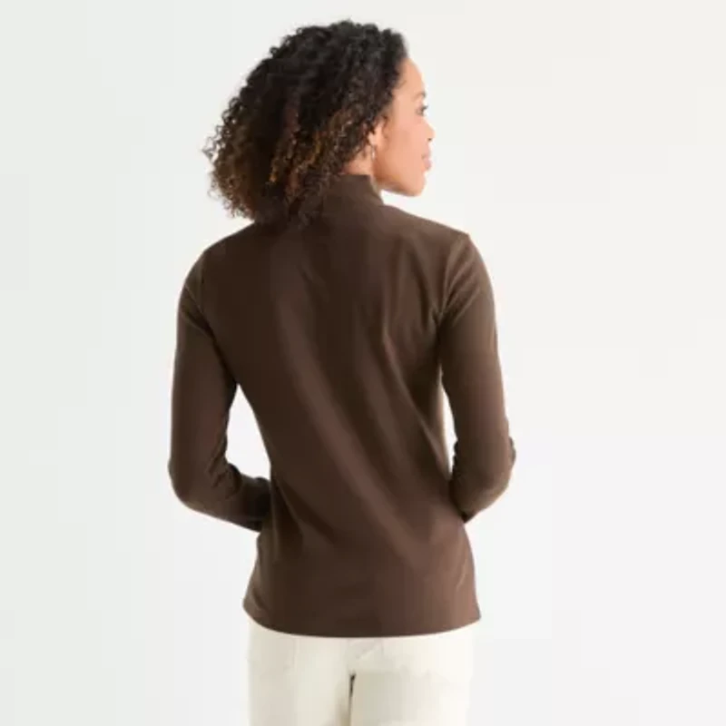 St. John's Bay Womens Mock Neck Long Sleeve T-Shirt