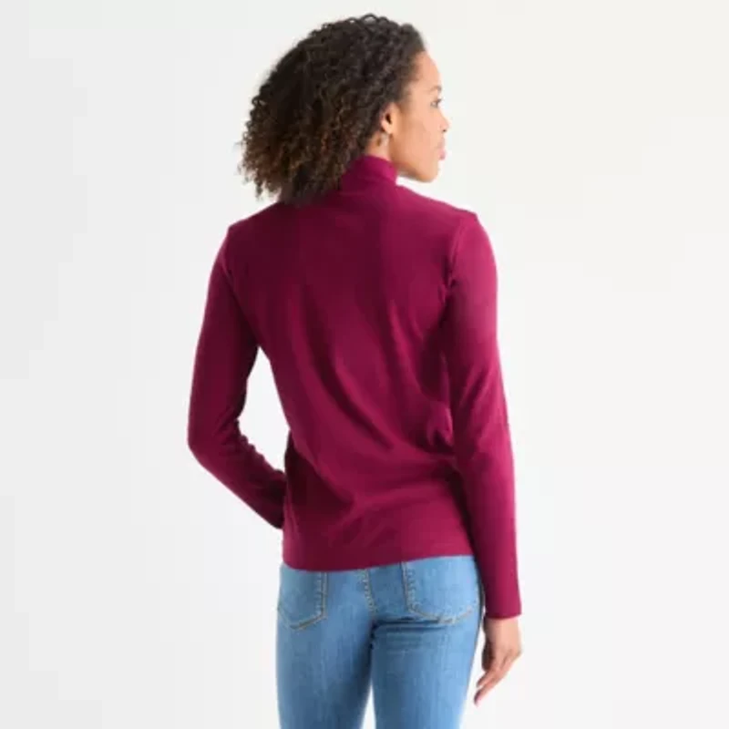 St. John's Bay Womens Mock Neck Long Sleeve T-Shirt