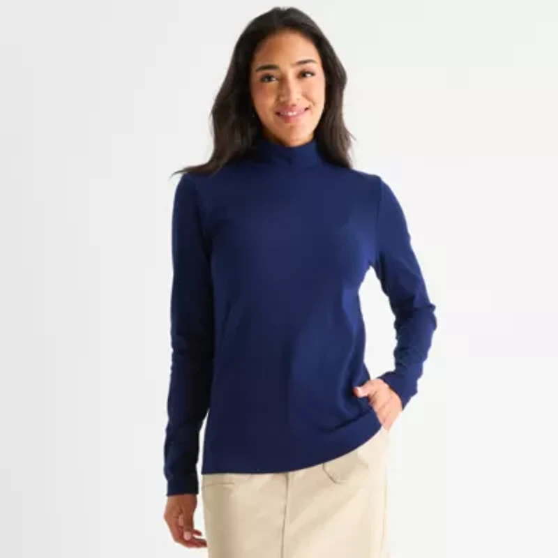 St. John's Bay Womens Mock Neck Long Sleeve T-Shirt