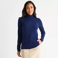 St. John's Bay Womens Mock Neck Long Sleeve T-Shirt