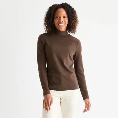 St. John's Bay Womens Mock Neck Long Sleeve T-Shirt