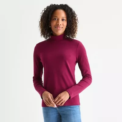 St. John's Bay Womens Mock Neck Long Sleeve T-Shirt