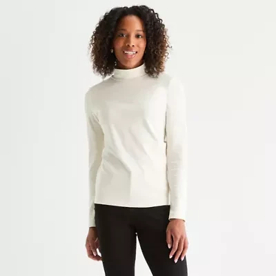St. John's Bay Womens Mock Neck Long Sleeve T-Shirt