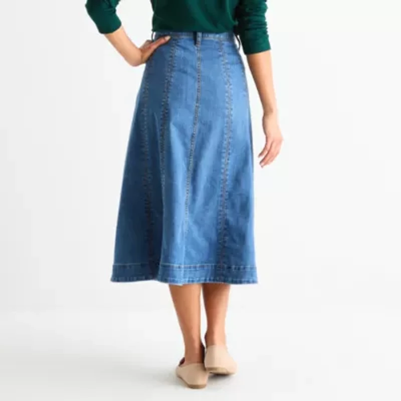 St. John's Bay Womens High Rise Midi Denim Skirt