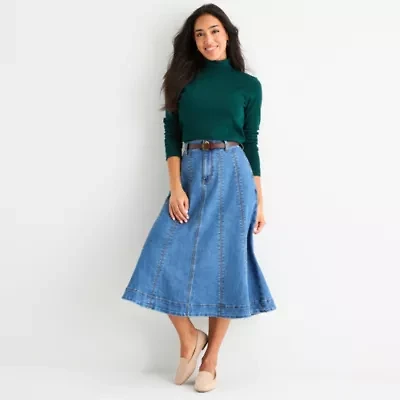 St. John's Bay Womens High Rise Midi Denim Skirt