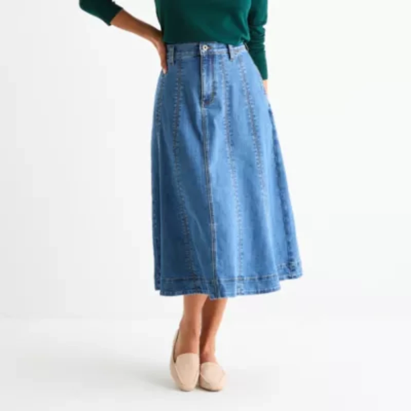 St. John's Bay Womens High Rise Midi Denim Skirt