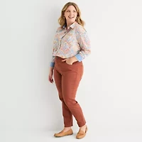 St. John's Bay Womens Easy-on + Easy-off Hidden Access Opening Long Sleeve Fitted Regular Fit Plus Button-Down Shirt