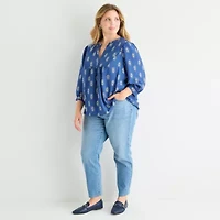 St. John's Bay Womens Split Crew Neck 3/4 Sleeve Plus Blouse
