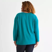 St. John's Bay Plus Womens Crew Neck Long Sleeve Tunic Top
