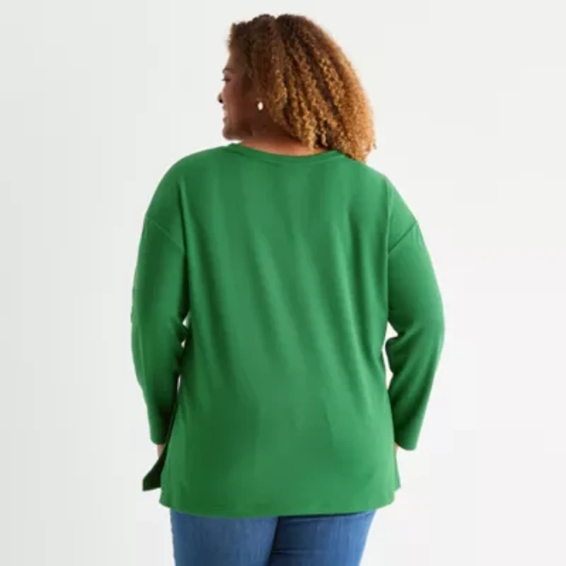 St. John's Bay Plus Womens Crew Neck Long Sleeve Tunic Top