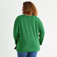 St. John's Bay Plus Womens Crew Neck Long Sleeve Tunic Top