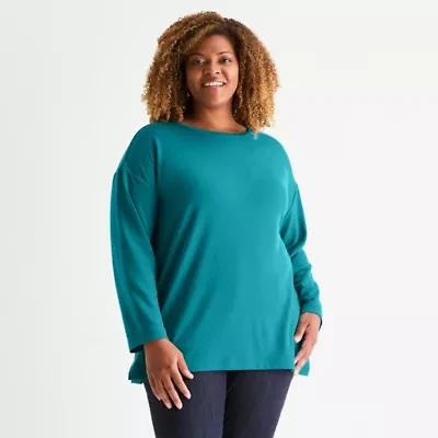 St. John's Bay Plus Womens Crew Neck Long Sleeve Tunic Top