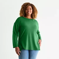 St. John's Bay Plus Womens Crew Neck Long Sleeve Tunic Top