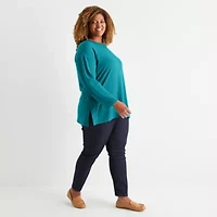 St. John's Bay Plus Womens Crew Neck Long Sleeve Tunic Top