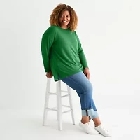 St. John's Bay Plus Womens Crew Neck Long Sleeve Tunic Top