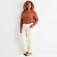 St. John's Bay Womens Plus Crew Neck Long Sleeve T-Shirt