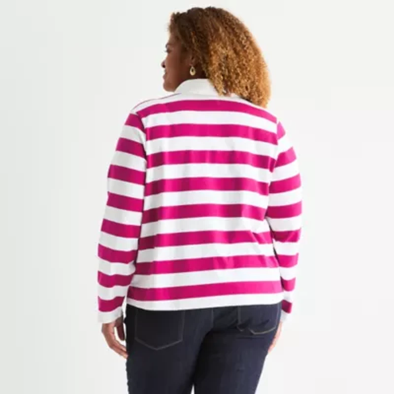 St. John's Bay Plus Womens Long Sleeve Polo Shirt