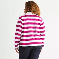 St. John's Bay Plus Womens Long Sleeve Polo Shirt