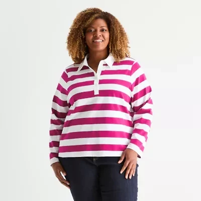 St. John's Bay Plus Womens Long Sleeve Polo Shirt