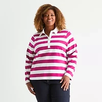 St. John's Bay Plus Womens Long Sleeve Polo Shirt