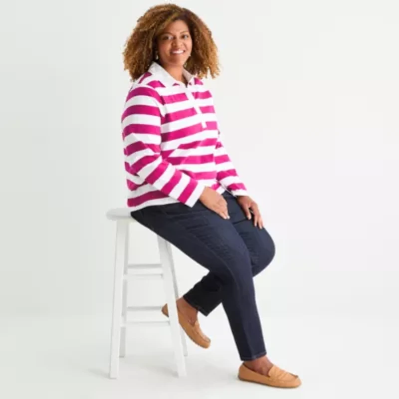 St. John's Bay Plus Womens Long Sleeve Polo Shirt