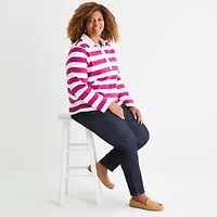 St. John's Bay Plus Womens Long Sleeve Polo Shirt