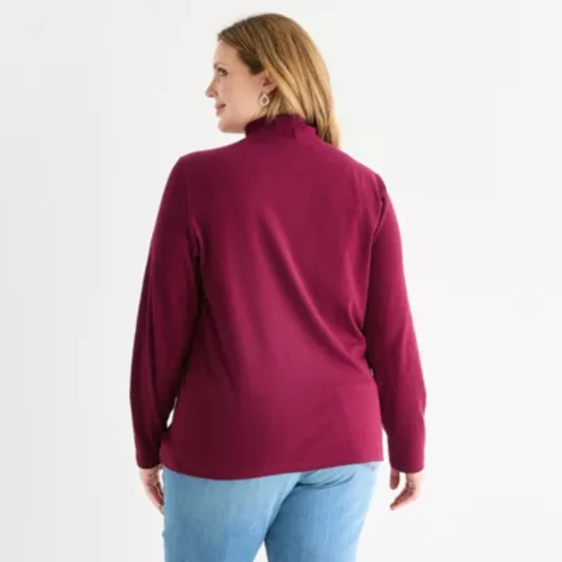 St. John's Bay Womens Long Sleeve Mock Neck Top Plus