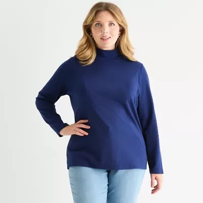 St. John's Bay Womens Long Sleeve Mock Neck Top Plus