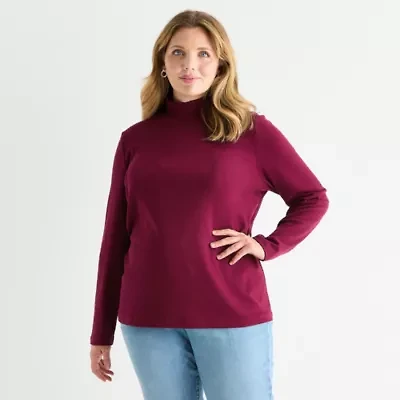 St. John's Bay Womens Long Sleeve Mock Neck Top Plus
