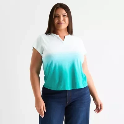 Liz Claiborne Womens Split Crew Neck Short Sleeve Plus Blouse