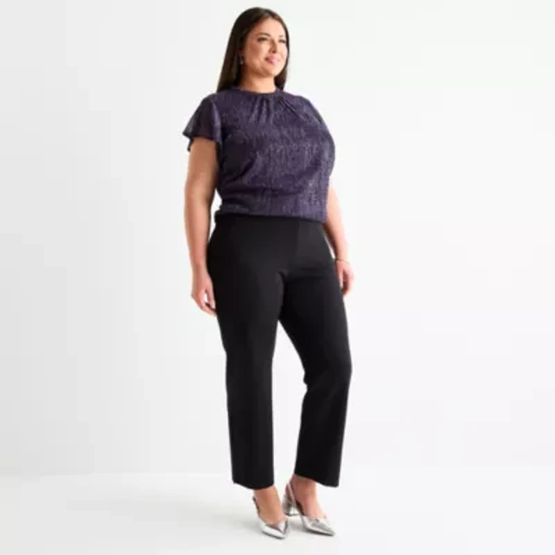 Liz Claiborne Womens Straight Plus Pull-On Pant