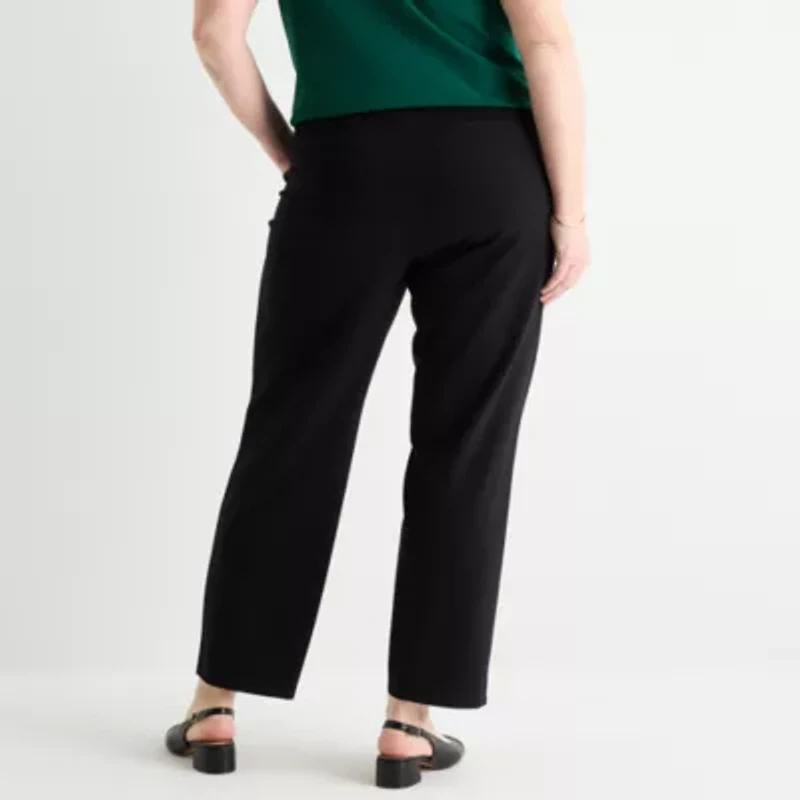 Liz Claiborne Womens Easy-on + Easy-off Seated Wear Straight Plus Pull-On Pant