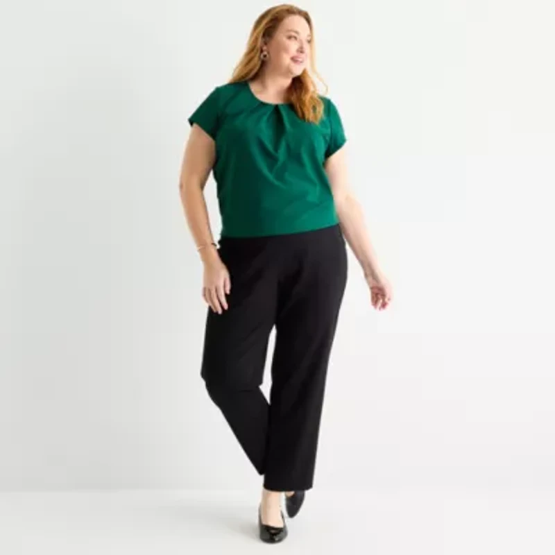 Liz Claiborne Womens Easy-on + Easy-off Seated Wear Straight Plus Pull-On Pant