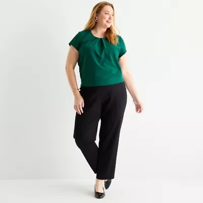 Liz Claiborne Womens Easy-on + Easy-off Seated Wear Straight Plus Pull-On Pant