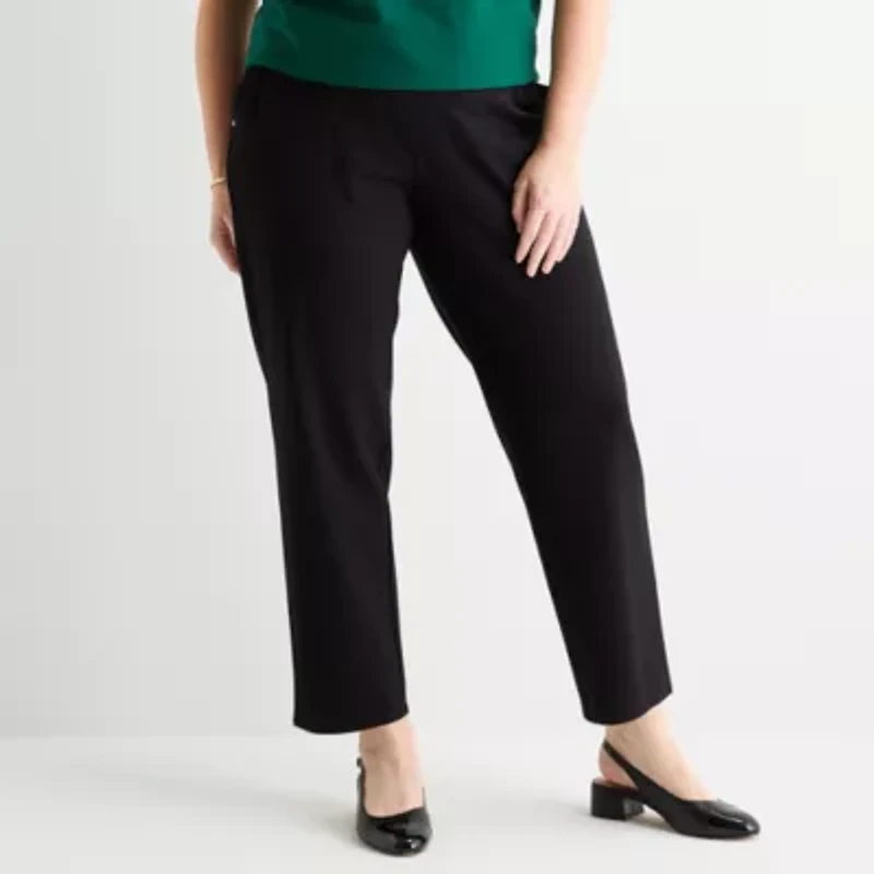 Liz Claiborne Womens Easy-on + Easy-off Seated Wear Straight Plus Pull-On Pant
