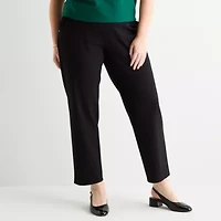 Liz Claiborne Womens Easy-on + Easy-off Seated Wear Straight Plus Pull-On Pant