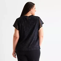 Liz Claiborne Womens Round Neck Short Sleeve Adaptive Plus Blouse