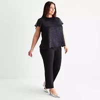 Liz Claiborne Womens Round Neck Short Sleeve Adaptive Plus Blouse