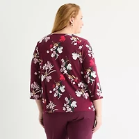 Liz Claiborne Womens Plus Keyhole Neck 3/4 Sleeve Blouse