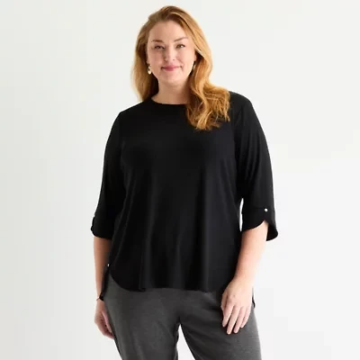 Liz Claiborne Plus Womens Round Neck 3/4 Sleeve Tunic Top