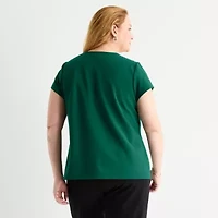 Liz Claiborne Womens Round Neck Short Sleeve Adaptive Plus Blouse