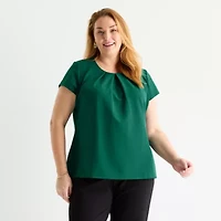Liz Claiborne Womens Round Neck Short Sleeve Adaptive Plus Blouse