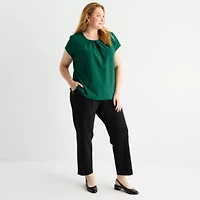 Liz Claiborne Womens Round Neck Short Sleeve Adaptive Plus Blouse