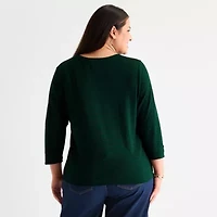 Liz Claiborne Womens Round Neck 3/4 Sleeve Plus Blouse
