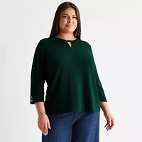 Liz Claiborne Womens Round Neck 3/4 Sleeve Plus Blouse