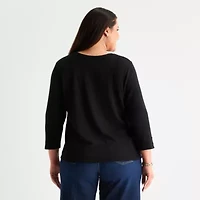Liz Claiborne Womens Plus Keyhole Neck 3/4 Sleeve Blouse