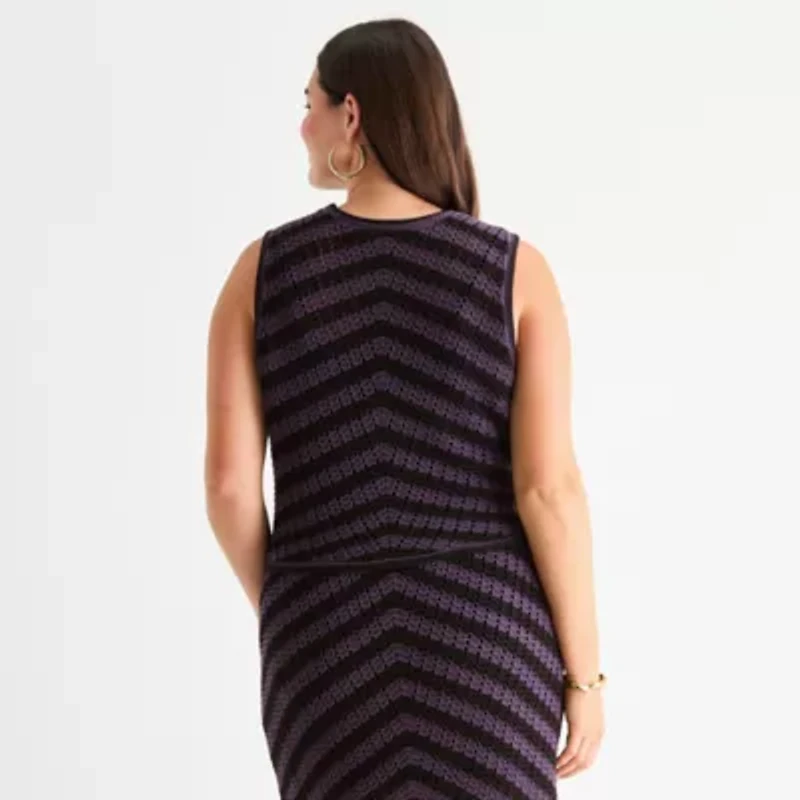 Bold Elements Plus Womens Crew Neck Sleeveless Chevron Pullover Sweater