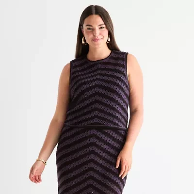 Bold Elements Plus Womens Crew Neck Sleeveless Chevron Pullover Sweater
