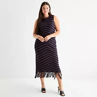 Bold Elements Plus Womens Crew Neck Sleeveless Chevron Pullover Sweater