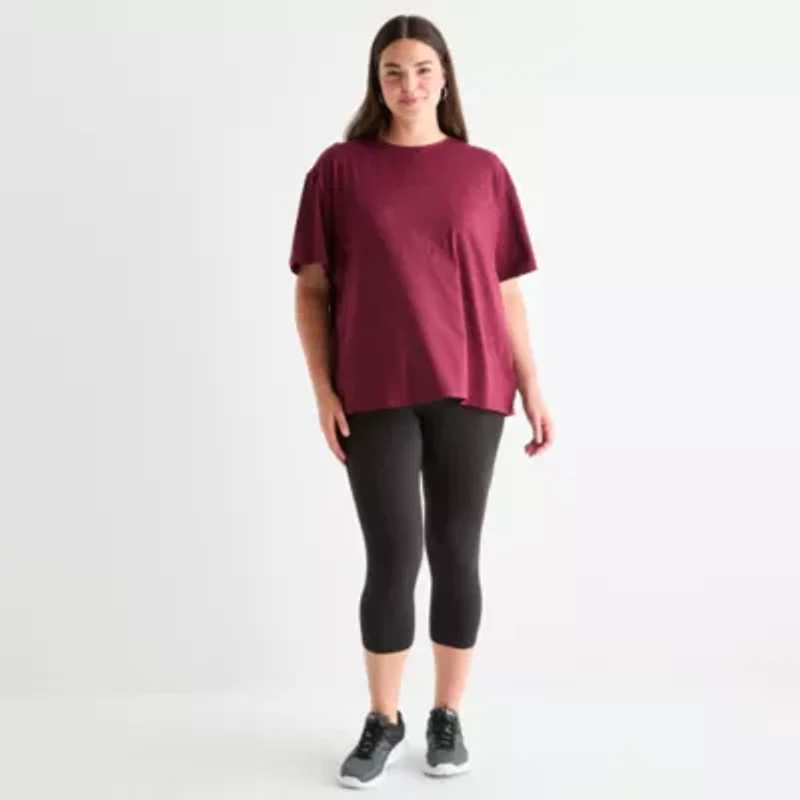 Xersion Everyday Womens Pleat Back Crew Neck Short Sleeve T-Shirt Plus